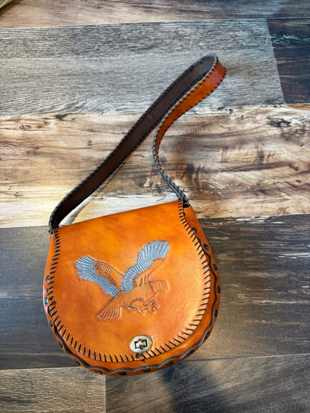 Vintage Handmade Leather Eagle Saddle Bag Boho Crossbody